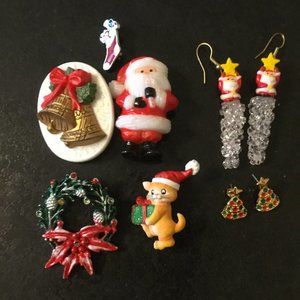 Old Christmas Brooches & earrings